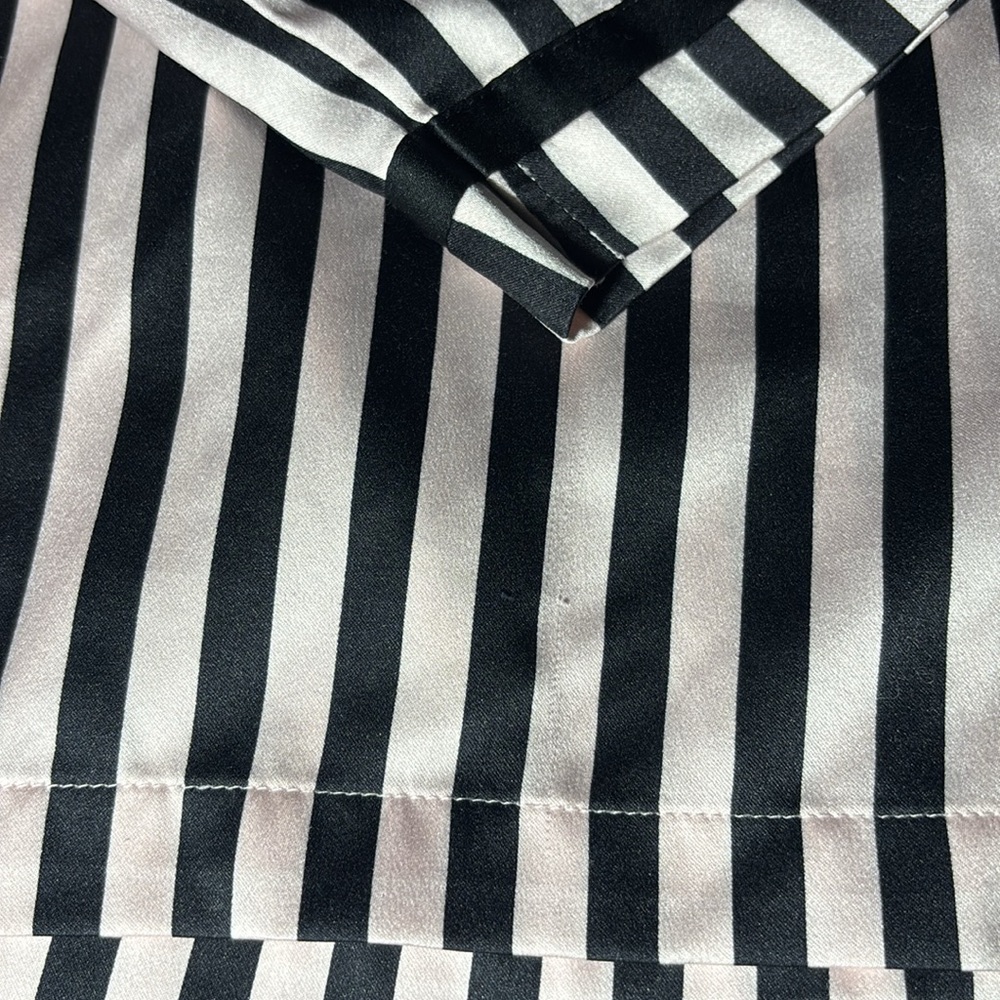 Victoria's Secret Black and White Striped sleep shirt silky nighty blouse small - Picture 4 of 11